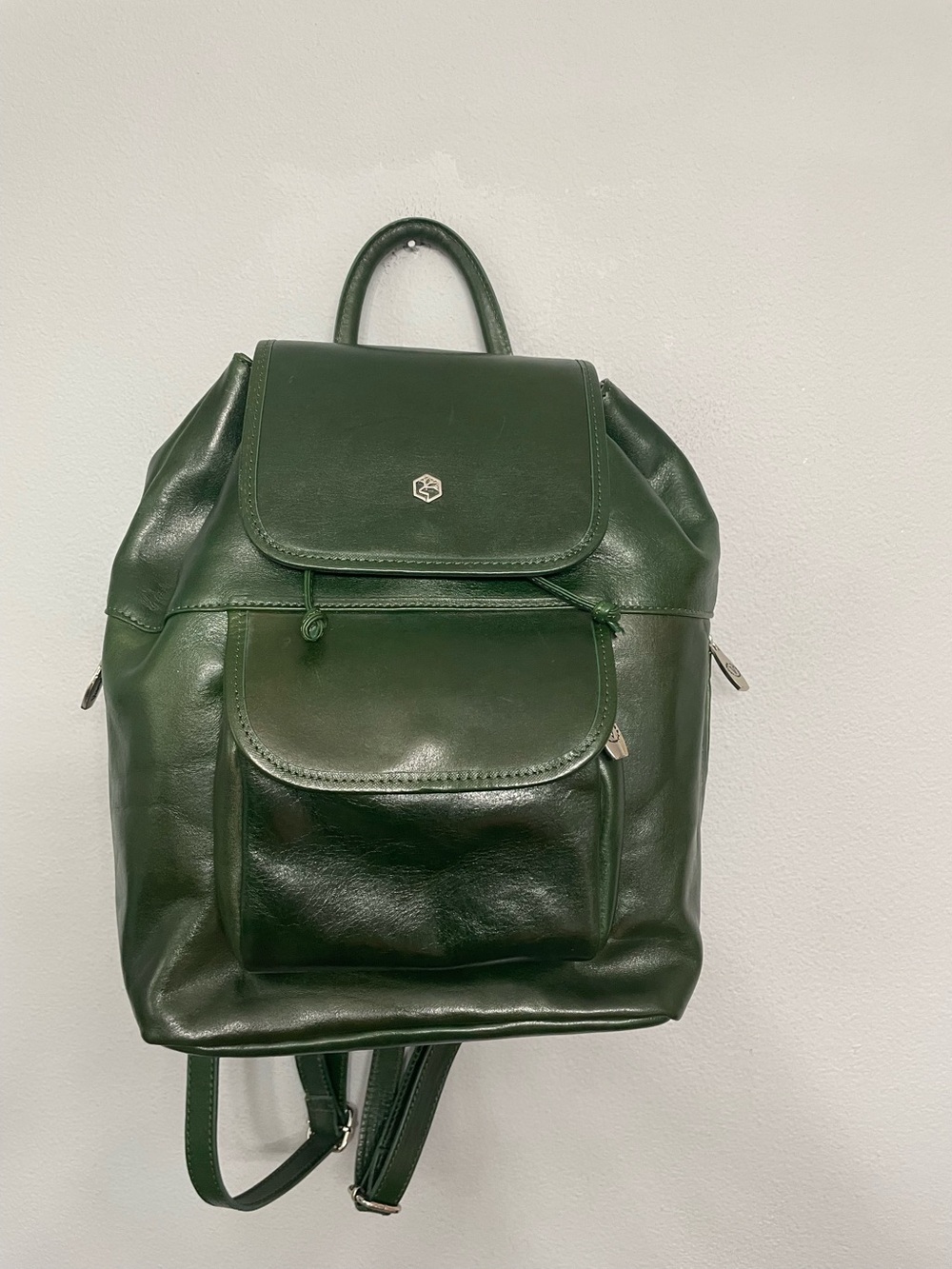 Valentina Dark Green Vacchetta Leather Backpack with Front Pocket